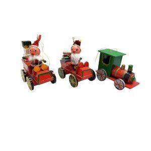 vintage 1990s set of 3 wooden handcrafted christmas decor heirloom ornaments